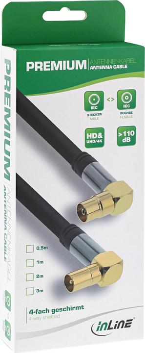 Produktbild InLine Premium Antennenkabel gewinkelt 4x geschirmt >110dB schwarz 10m (110 dB, Antennenkabel)