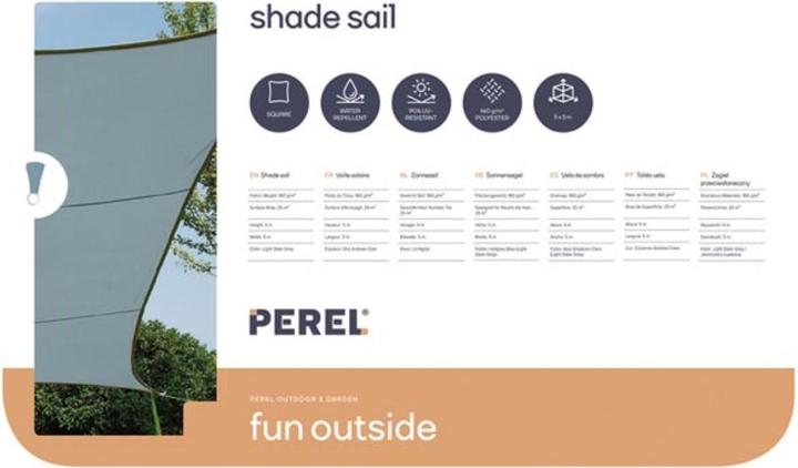 Produktbild Perel SONNENSEGEL - QUADRATISCH - 5 x 5 m - FARBE: HELLGRAU (5 x 5 m)