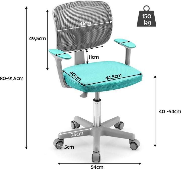 Immagine prodotto Milkii Kinderbürostuhl Ergo, Mesh Türkis