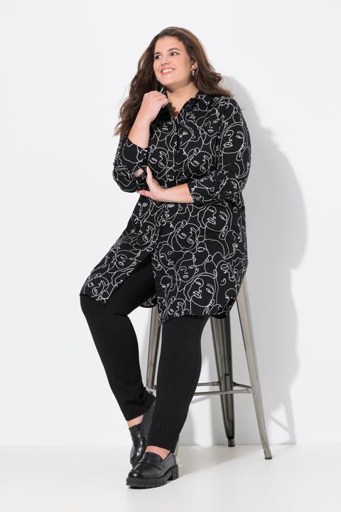 Produktbild Ulla Popken Longbluse, Gesichter, A-Linie, Hemdkragen, Langarm (50, 52)