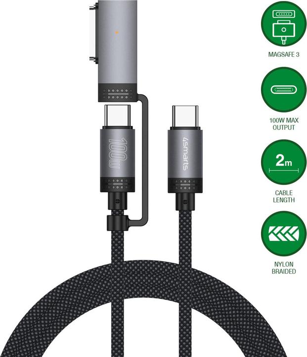 Actual product image 4smarts MagSafe 3 Adapter + USB-C Kabel (2 m, USB 3.2 Gen 1, 100 W)