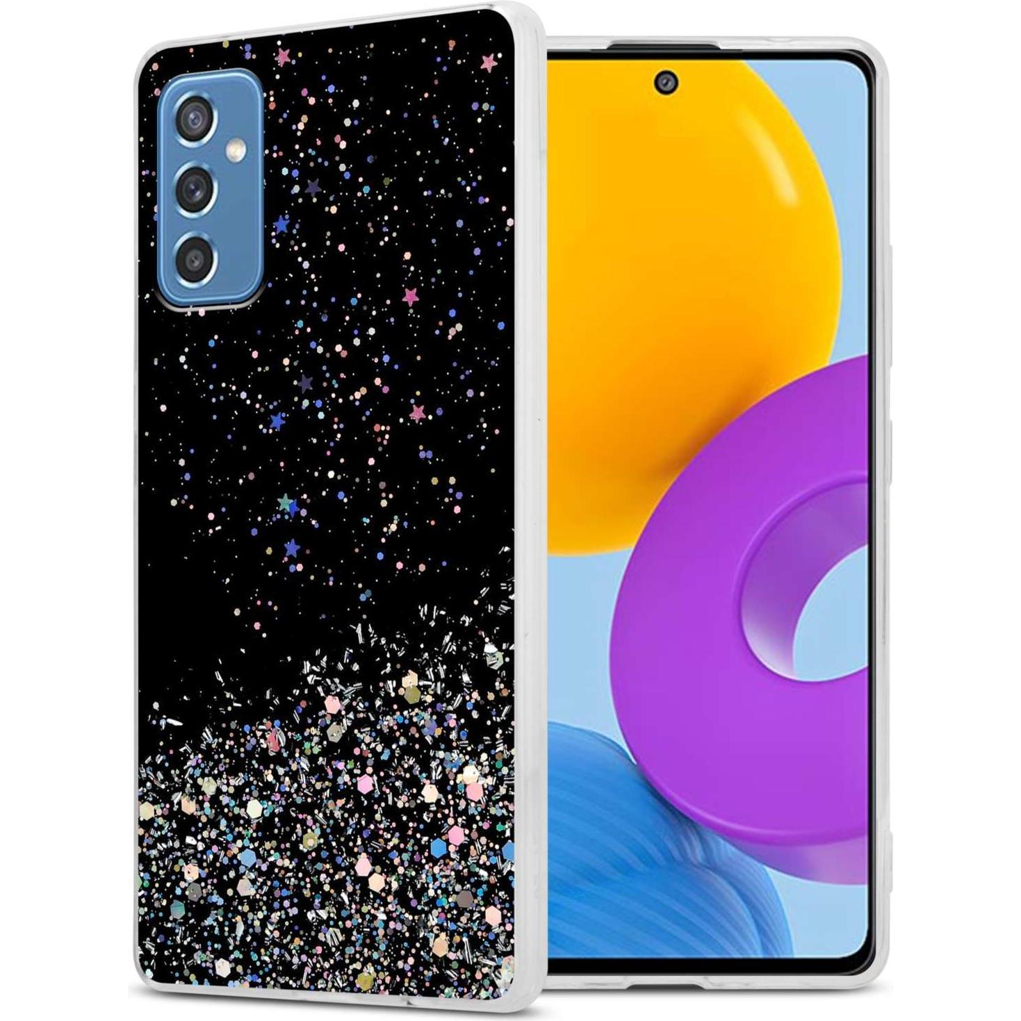 Cadorabo TPU Hülle für Samsung Galaxy M52 5G mit Glitzer (Samsung Galaxy M52 5G), Smartphone Hülle, Schwarz