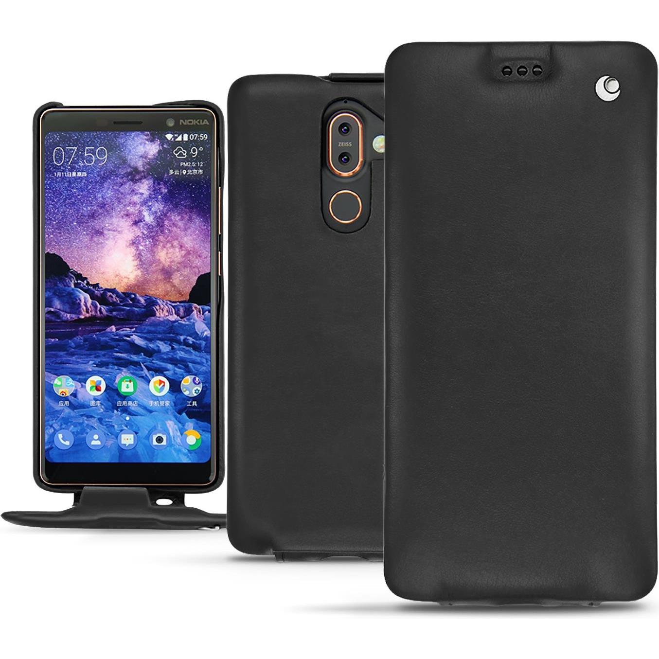 Noreve Lederschutzhülle vertikal (Nokia 7 Plus), Smartphone Hülle, Schwarz