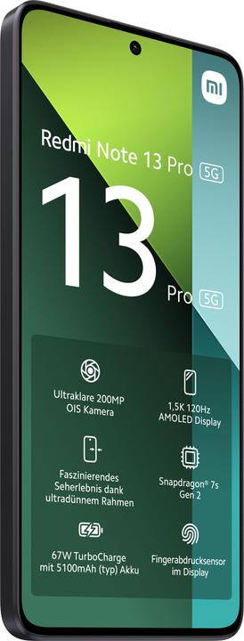 Produktbild Xiaomi Redmi Note 13 Pro 5G (256 GB, Midnight Black, 6.67", Dual SIM, 200 Mpx, 5G)