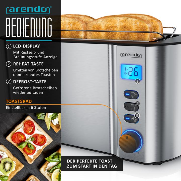 Actual product image Arendo Breakfast set, kettle 1.5l temperature selection, 4-slice toaster & egg cooker for 7 eggs, silver