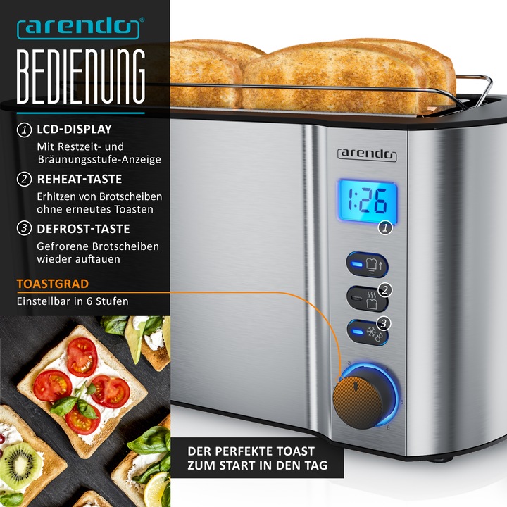 Immagine prodotto Arendo Set per la colazione, bollitore da 1,5 l con selezione della temperatura, tostapane a 4 fette e