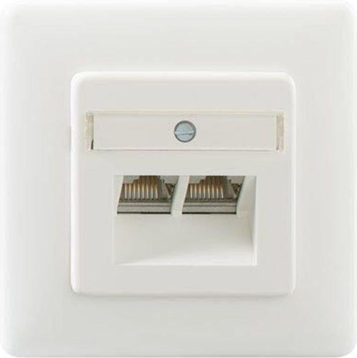 Produktbild Rutenbeck Netzwerkdose Unterputz Einsatz mit Zentralplatte und Rahmen CAT 6 2 Port Reinweiss