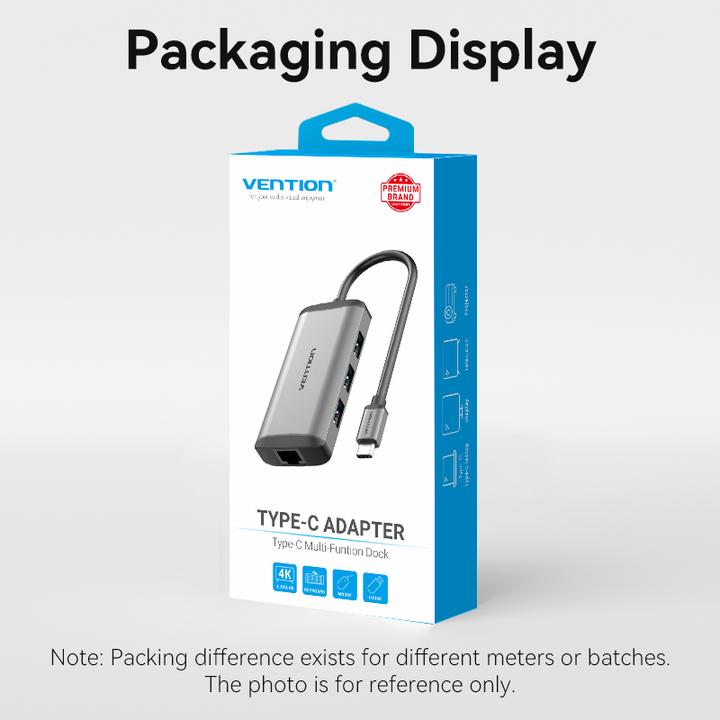 Actual product image Vention USB-C Docking Station to HDMI, 3x USB3.0, RJ45, PD 0.15m CNCHB, grey (USB-C, 5 Ports)