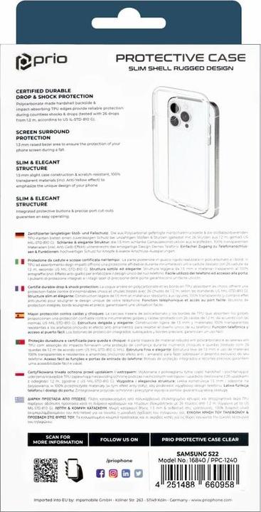 Produktbild prio Schutzhülle für Samsung S22 klar (Samsung Galaxy S22 5G)