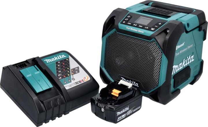 Makita DMR 203 RM1 Bluetooth loudspeaker 12 V 18 V IP64 + 1x battery 4.0 Ah + charger (29 h, Rechargeable battery operated, Electrical connection)