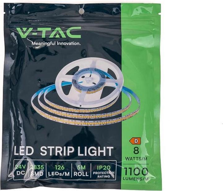 Image du produit V-TAC VT2835 Bande LED SMD2835 168 LEDs 24V IP20 6500K 140 lmW 5m (Blanc froid, 500 cm, Intérieur)