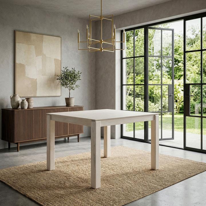 Produktbild FineBuy Esstisch Massivholz 80cm Esszimmertisch White Wash Küchentisch 4 Personen Tisch (80 x 80 x 75 cm)