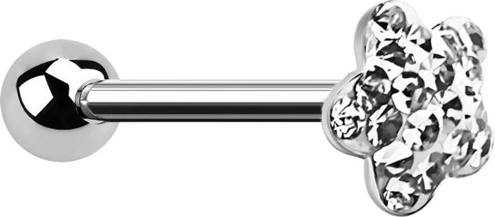 Produktbild Star Piercing Barbell silber mit Kugel und Scheibe Blume silber Epoxy Schutzschicht (ohne Messing, Chirurgenstahl 316L)