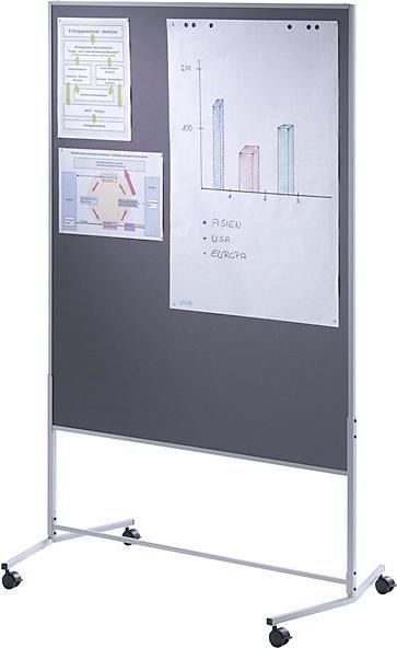 Actual product image eurokraft basic Mobile pinboard, fabric covering/whiteboard, WxH 1200 x 1500 mm, grey. (120 x 150 cm)