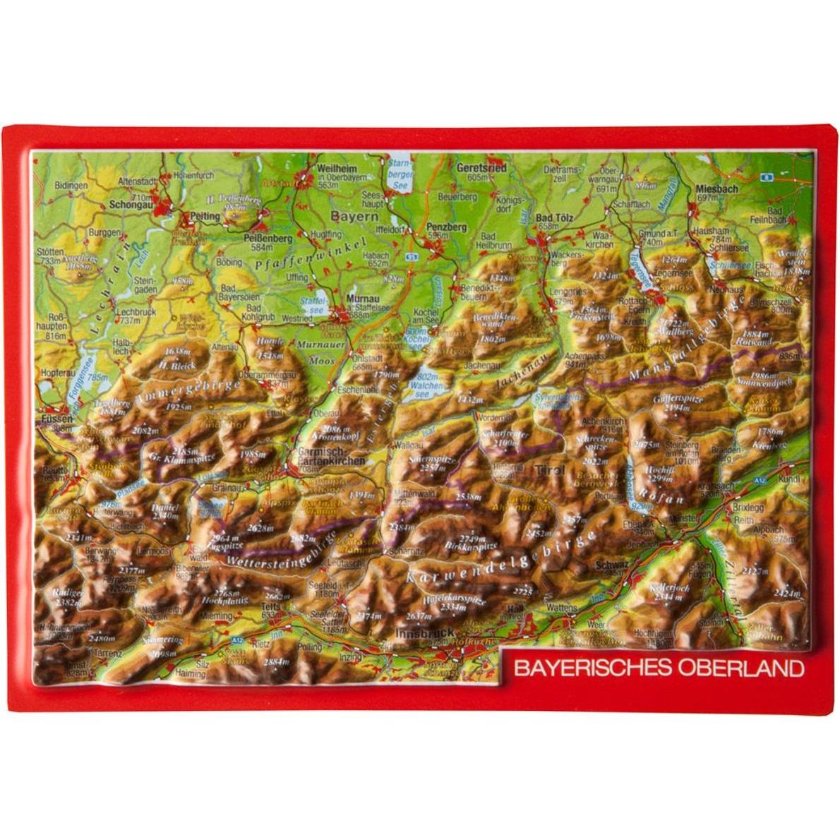 3D Reliefpostkarte Bayerisches Oberland, Landkarte