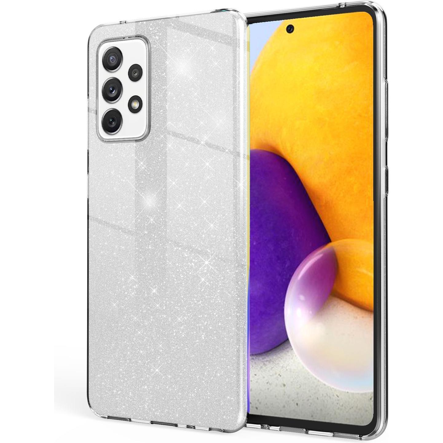Nalia Glitzer Handyhülle (Samsung Galaxy A72), Smartphone Hülle, Silber