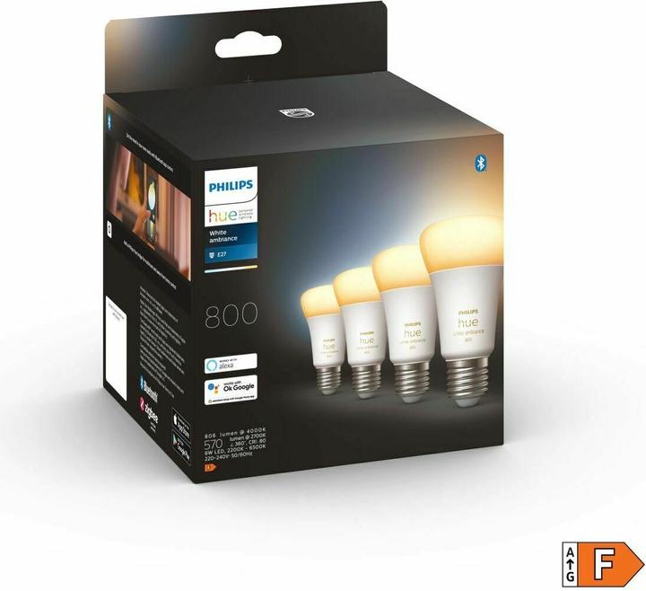 Produktbild Philips Hue White Ambiance (E27, 6 W, 570 lm, 4 x, F)