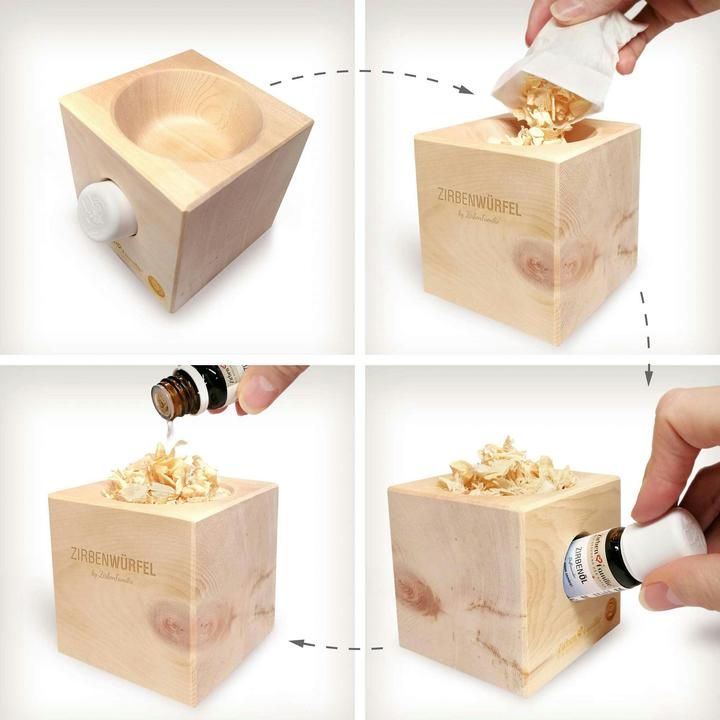 Immagine prodotto ZirbenFamilie Set di cubetti di pino svizzero con 10 ml di olio di pino svizzero