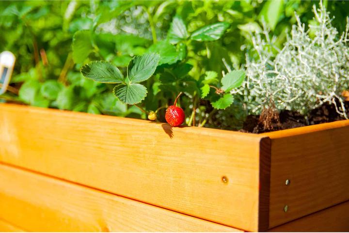 Image du produit Dobar Hochbeet Kubus 2.0 mit Ablage und Pflanzfolie, Hellbraun