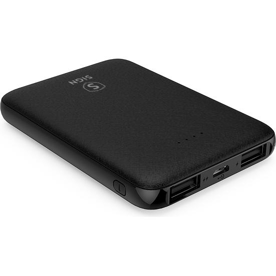 SIGN Ultradunne Powerbank 5000mAh - Zwart (5000 mAh), Powerbank, Zwart