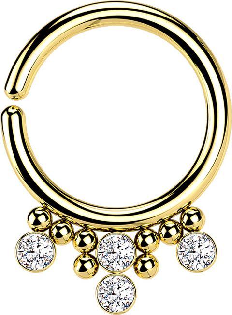 Actual product image Star Piercing Micro Piercing Ring gold plated eight balls and four crystals silver (without brass, Surgical steel 316L)