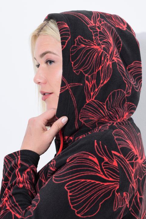Image du produit Ulla Popken Veste à capuche en polaire, motif floral et manches longues (58)