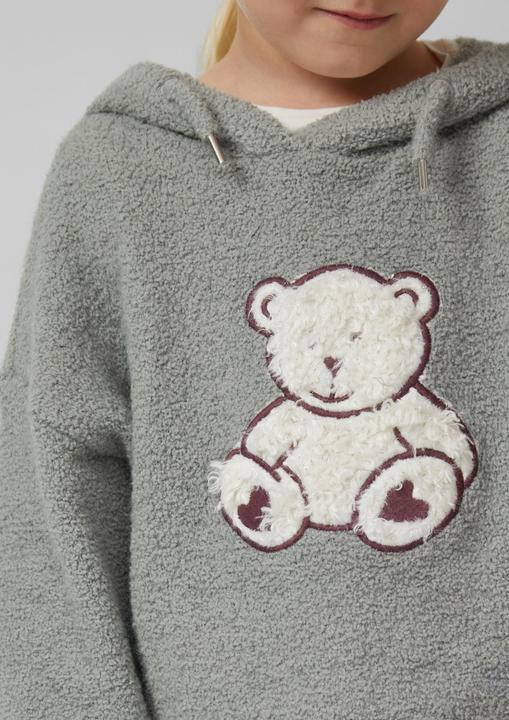 Produktbild s.Oliver Strickpullover Strickpullover aus Teddy-Plüsch mit Kapuze und Front-Applikation (92, 98)