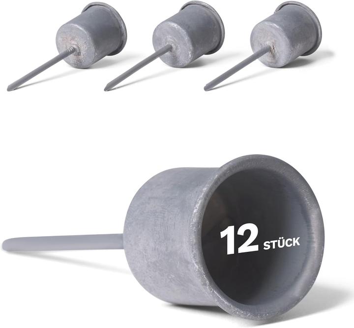 Produktbild Novaliv 12x Stabkerzenhalter grau I Kerzenpick 7,1 x Ø 2,8 cm Kerzenpin Adventskranzdekoration I (Rund)