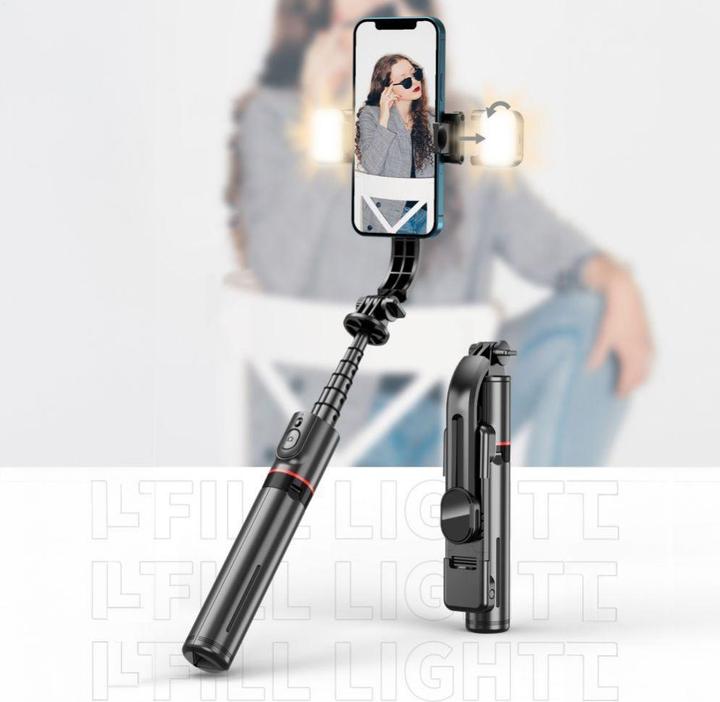 Actual product image Tech-Protect L05S Bluetooth selfie stick with tripod up to 105cm with LED lamp - black