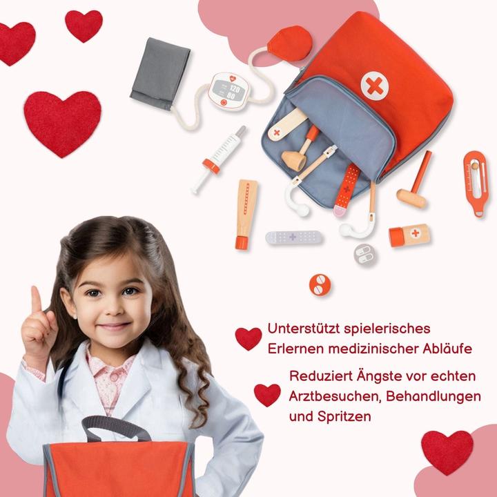 Actual product image Hermex Arzt-Spielzeug-Set für Kinder Doktor-Set Holz-Kinderspielzeug Arztkoffer Doktorkoffer