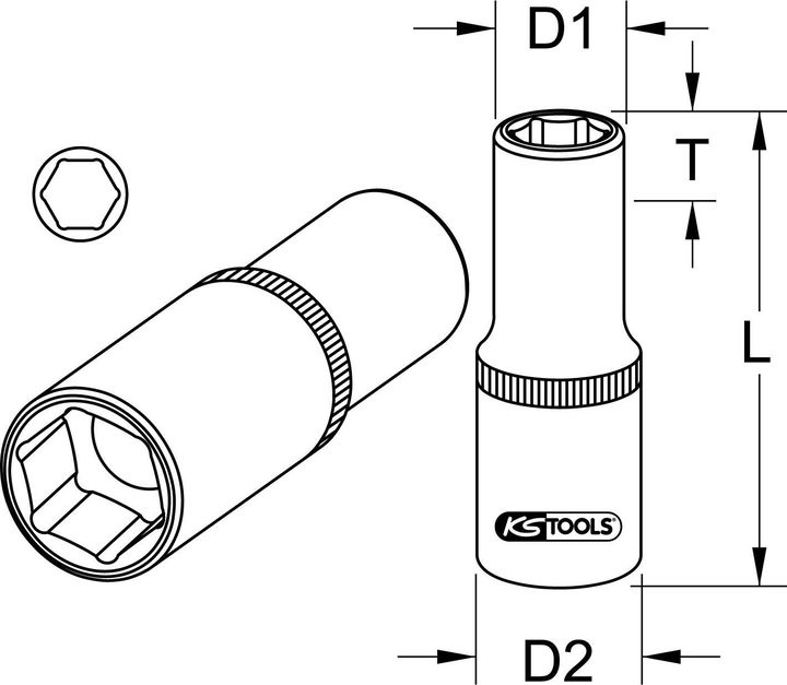 Produktbild KS Tools 1/2" Sechskant-Stecknuss lang (25 mm)