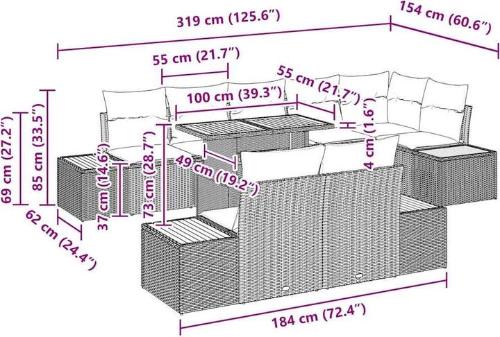 Produktbild vidaXL Garten-Essgruppe (100 x 55 x 73 cm)