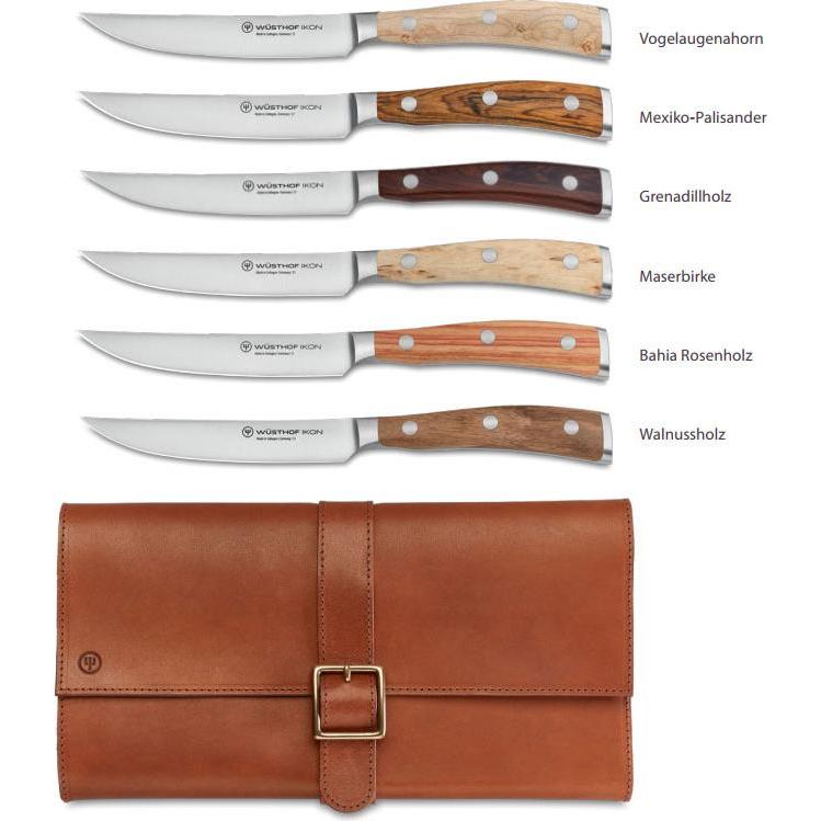 Wüsthof Ikon Steakmesserset mit Lederetui, Besteck, Braun