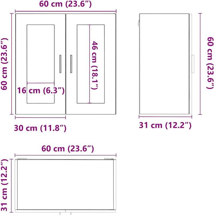 Image du produit VidaXL Armoire suspendue de cuisine avec porte en verre Porto blanc brillant Armoire murale de cuisine (60 x 31 x 60 cm)
