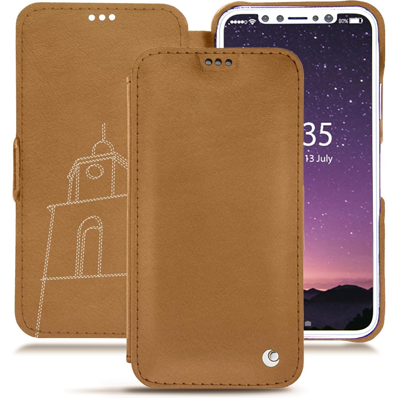 Noreve Lederschutzhülle horizontal (Apple iPhone X), Smartphone Hülle, Braun
