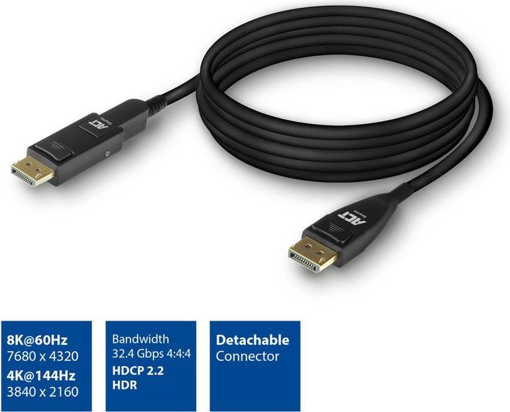 Actual product image 30 meter DisplayPort 1.4 ive Optical Cable 8K with detachable connector DisplayPort male (30 m, DisplayPort, 1.4)