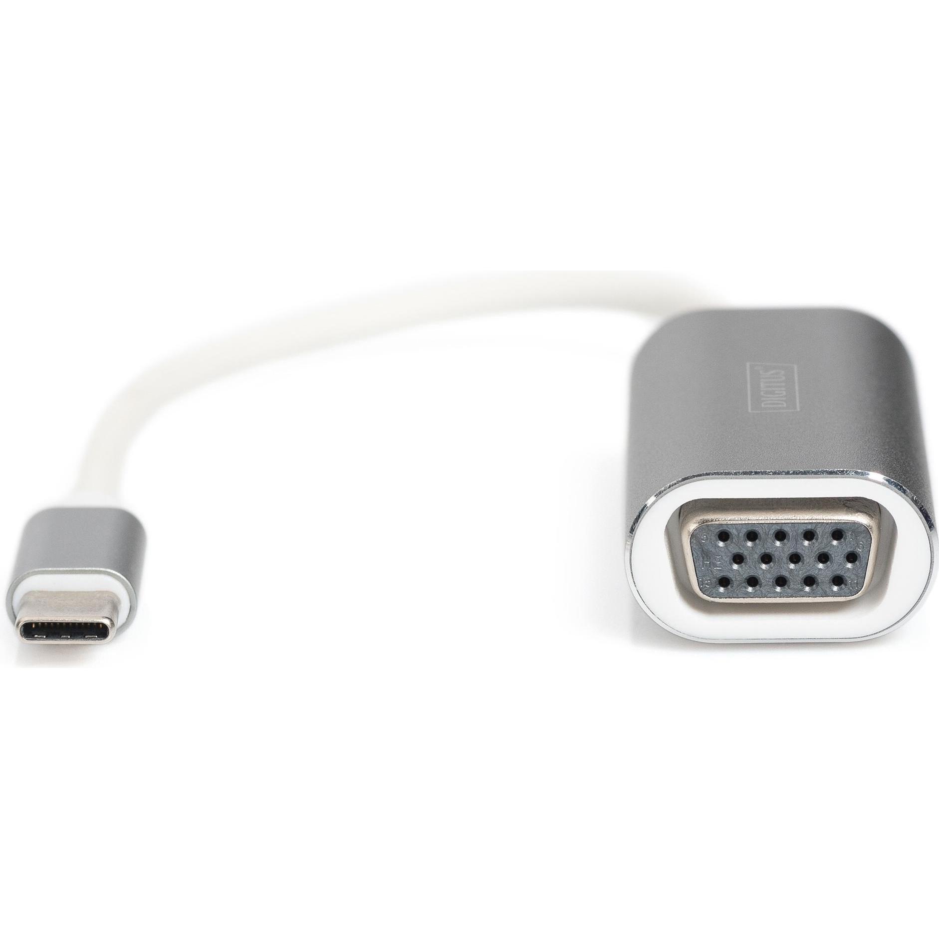 Digitus Adattatore grafico USB3.0 Tipo C VGA Full HD Alloggiamento in alluminio Cavo da 20 cm (VGA, 4.60 cm), Adattatore dati + video, Bianco