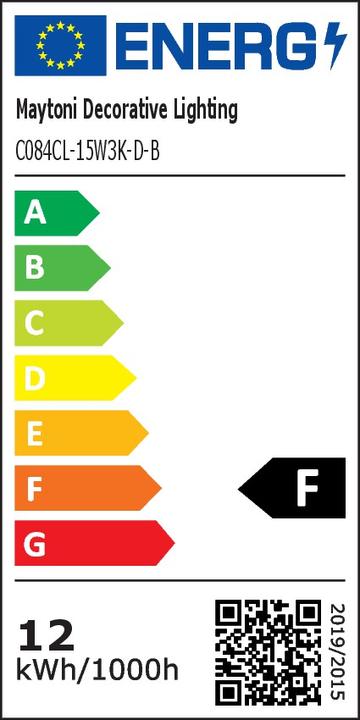 Etichetta energetica Maytoni Yin LED plafoniera, lampada da soffitto 15W dimmerabile nera 3000K 90Ra bianco caldo (700 lm)