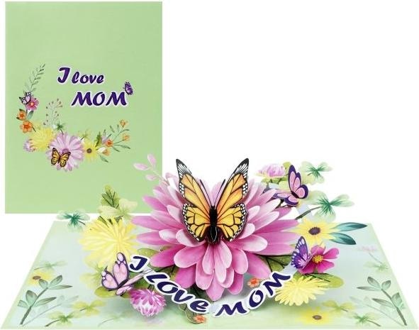 MU Classic 3D Pop-Up Carte de voeux pour la Fête des Mères - I Love Mom (1 pcs)