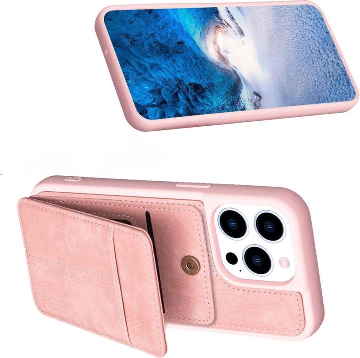 Actual product image Cover-Discount iPhone 15 Pro - Kickstand Case with card slots pink (Apple iPhone 15 Pro)