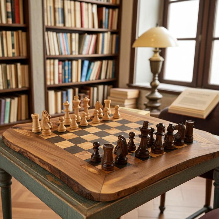 Produktbild Natura Punto Rustikales Schachbrett aus Olivenholz mit Figuren, 50 x 50 cm, Made in Italy