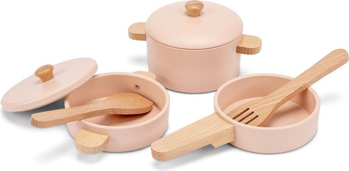 New Classic Toys Set di padelle in legno rosa