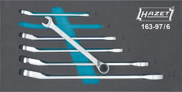 Produktbild HAZET Knarren Ring-Maulschlüssel Satz 163-97/6 ∙ Aussen Doppel-Sechskant-Tractionsprofil ∙ 8 ∙ 10 ∙ … (19 mm, 12 mm, 10  mm, 17 mm, 13 mm)