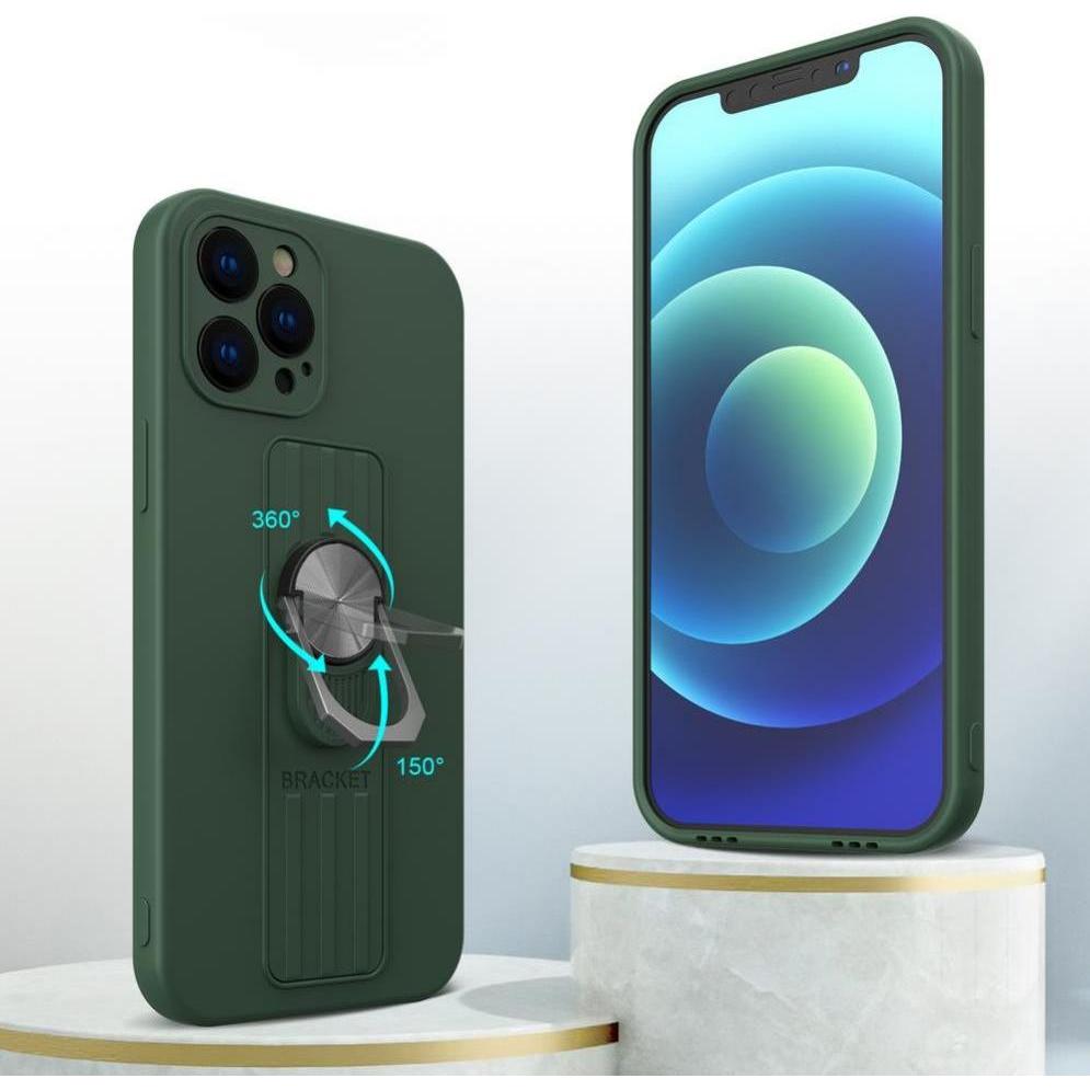 Hurtel Ring Case silicone case with finger grip and stand for iPhone 13 mini silver (Apple iPhone 13 mini), Smartphone H...