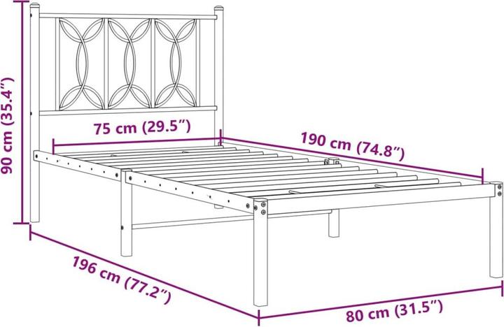 Image du produit vidaXL Cadre de lit avec tête de lit (80 x 200 cm)