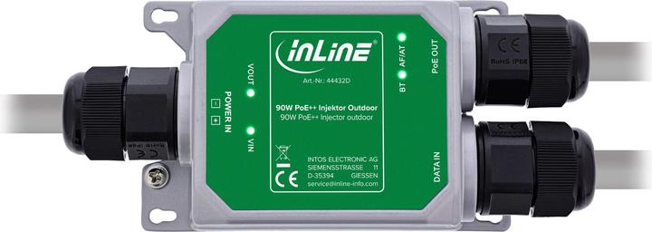Produktbild InLine ® PoE++ Outdoor Injektor, 10Gb/s, 90W, IP67 (802.3af (PoE), 802.3at (PoE+), 802.3bt (PoE++), 90 W)