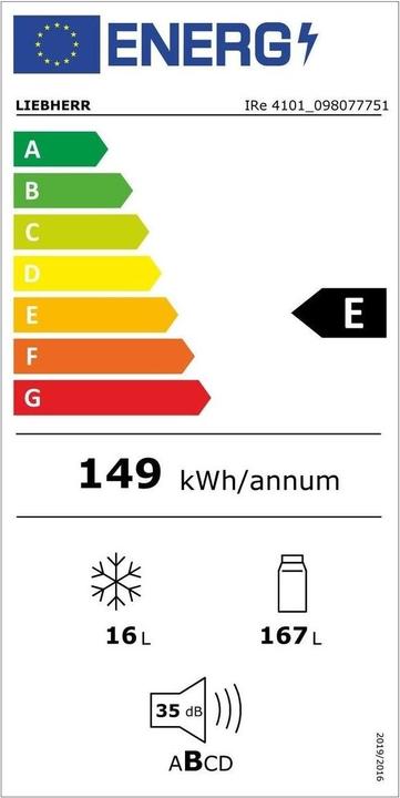 Energy Label Liebherr Built-in refrigerator IRe 4101 Pure Left/Removable (183 l)
