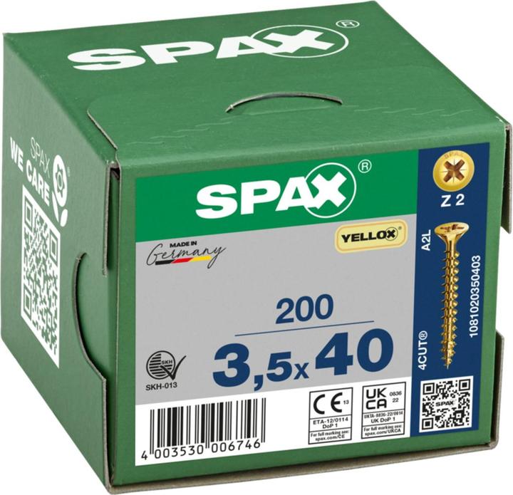 Produktbild Spax Senkmultikopf Kreuzschlitz Z2 Vollgewinde Yellox (200 Schrauben pro Stück)