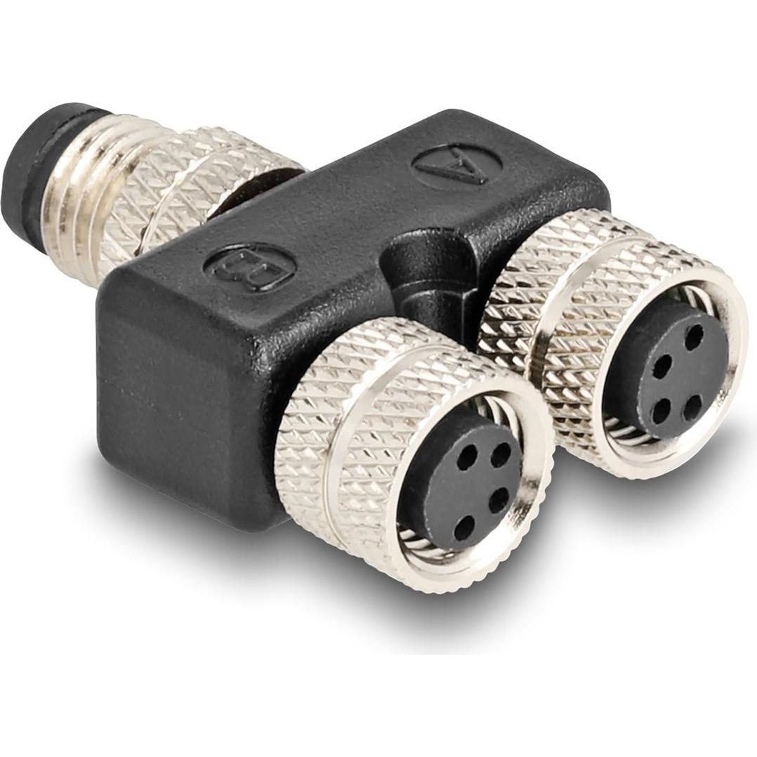 Delock Connettore a Y M8 con codice A da 4 pin a 2 prese in parallelo, Cavo + Spina elettrica, Nero