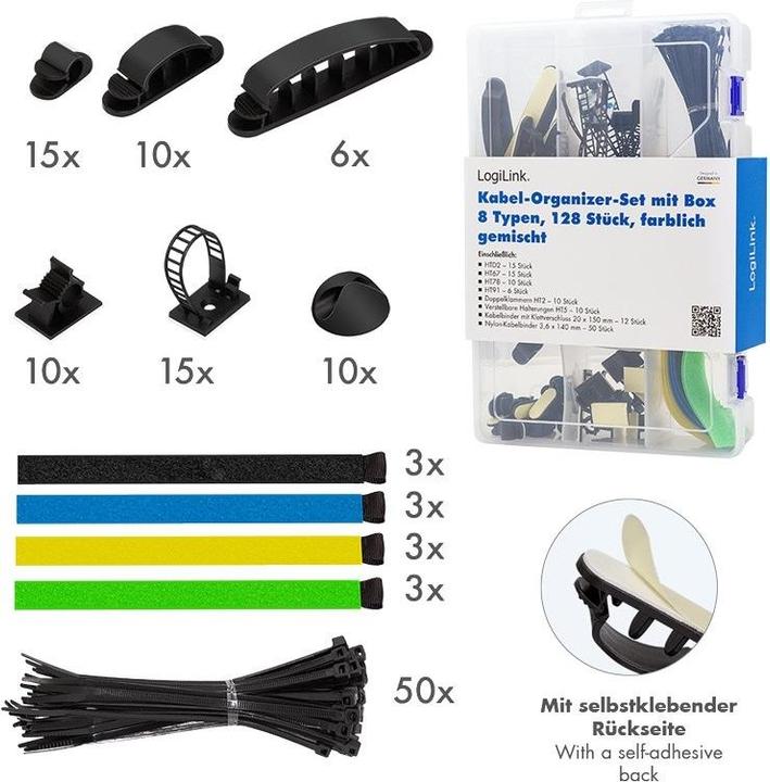 Actual product image LogiLink Kabel-Organisations-Set in einer Box, 8-Artikel, 128 Stk., gemischtfarbig